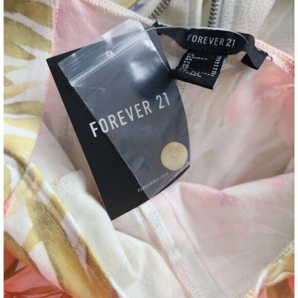 FOREVER 21 Pink Green Tropical Floral Vacation Summer Stretch Romper Jumpsuit - Picture 11 of 13